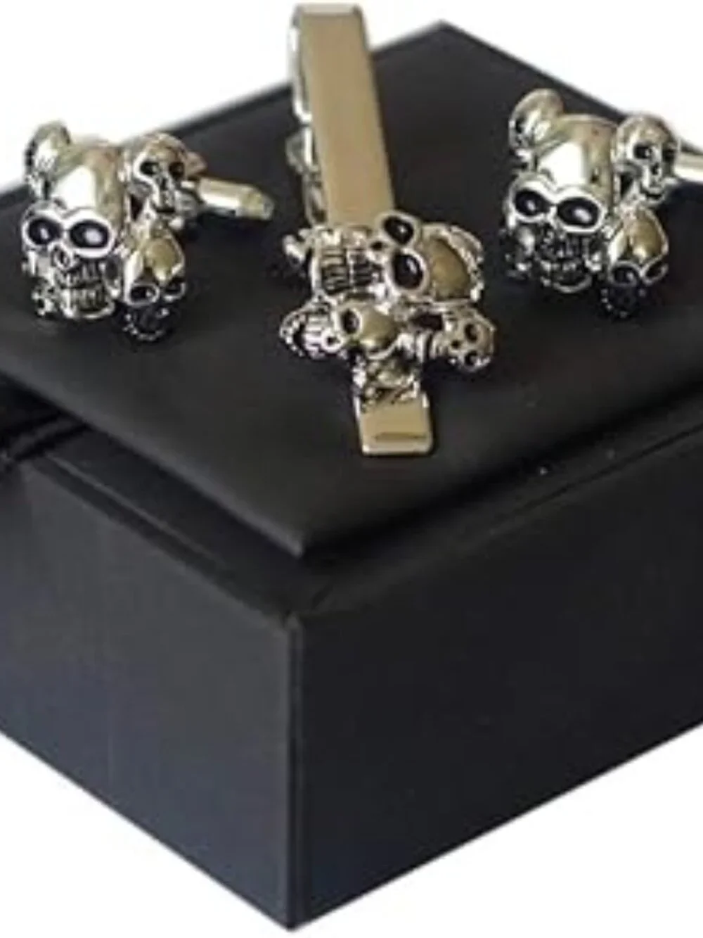 Men's Cufflink and Tie Clip Tie Bar Set Skulls Goth Punk Rock